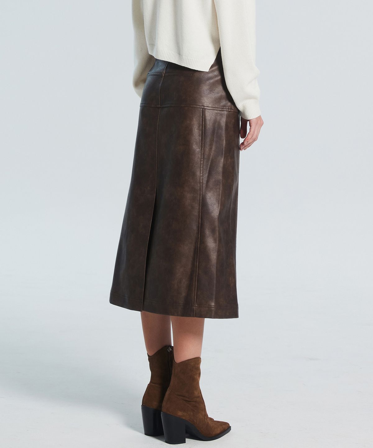 라클레르(RACLEUR) 패널 레이어 롱 스커트 [LEATHER]