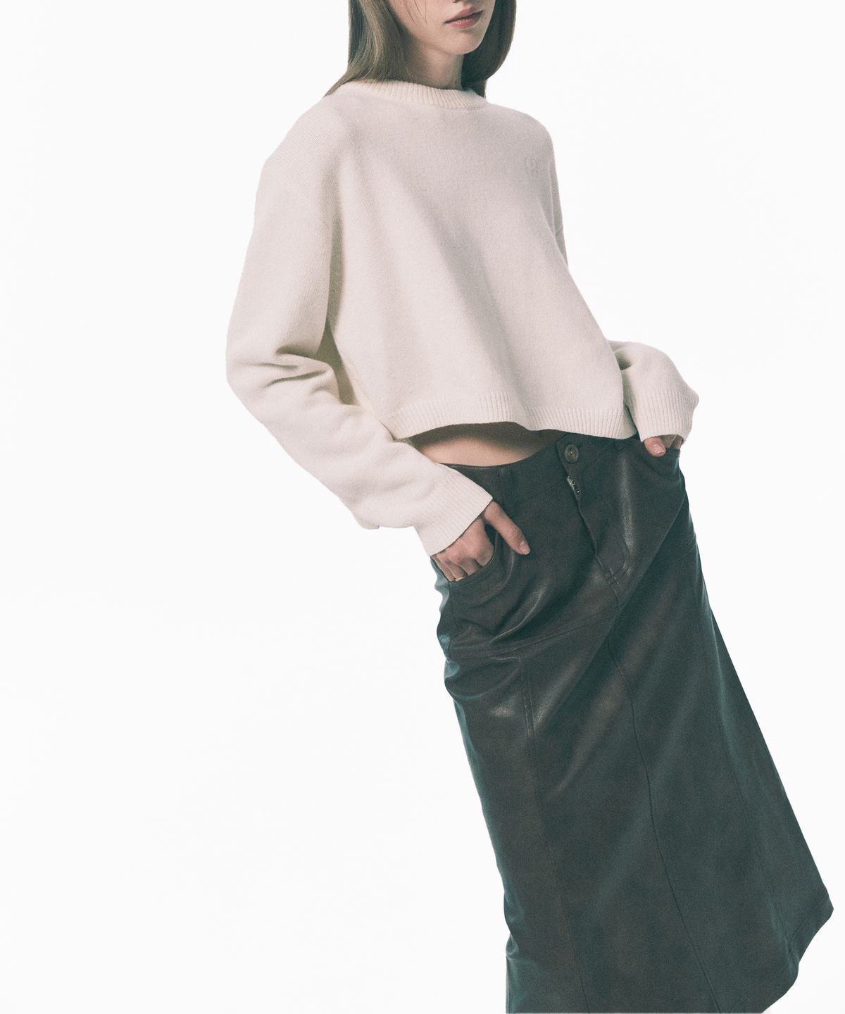 라클레르(RACLEUR) 패널 레이어 롱 스커트 [LEATHER]