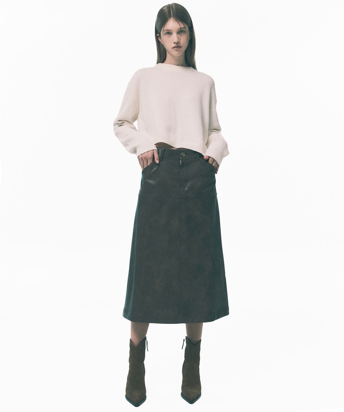 라클레르(RACLEUR) 패널 레이어 롱 스커트 [LEATHER]