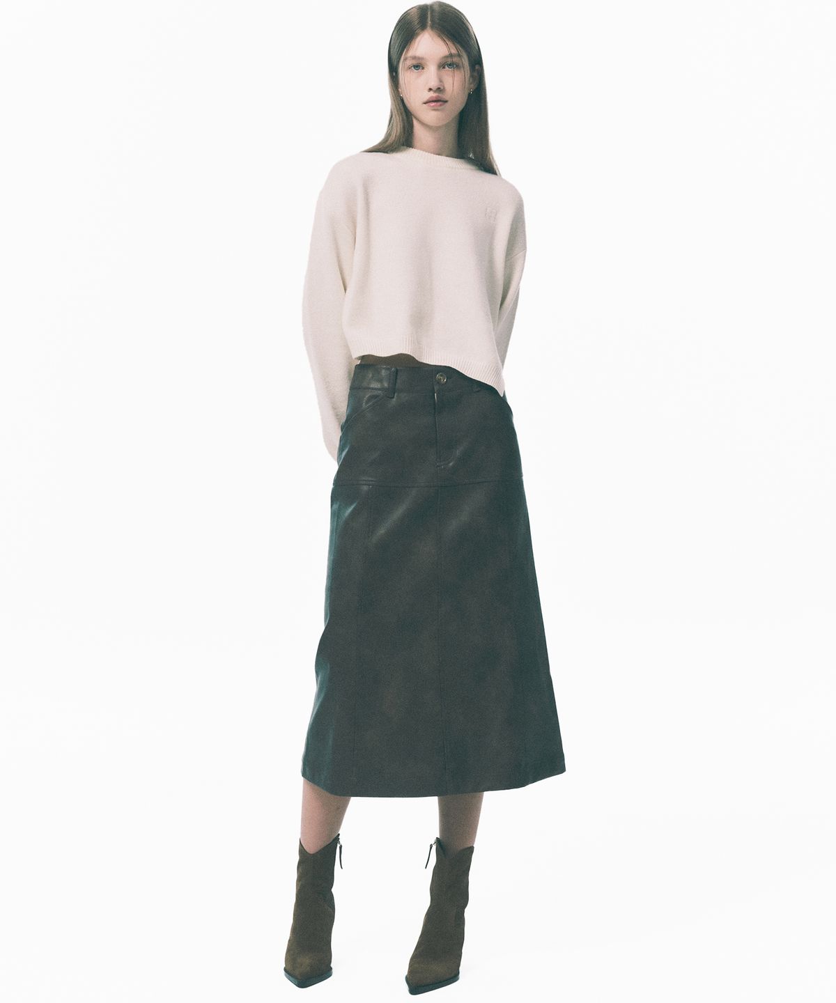 라클레르(RACLEUR) 패널 레이어 롱 스커트 [LEATHER]
