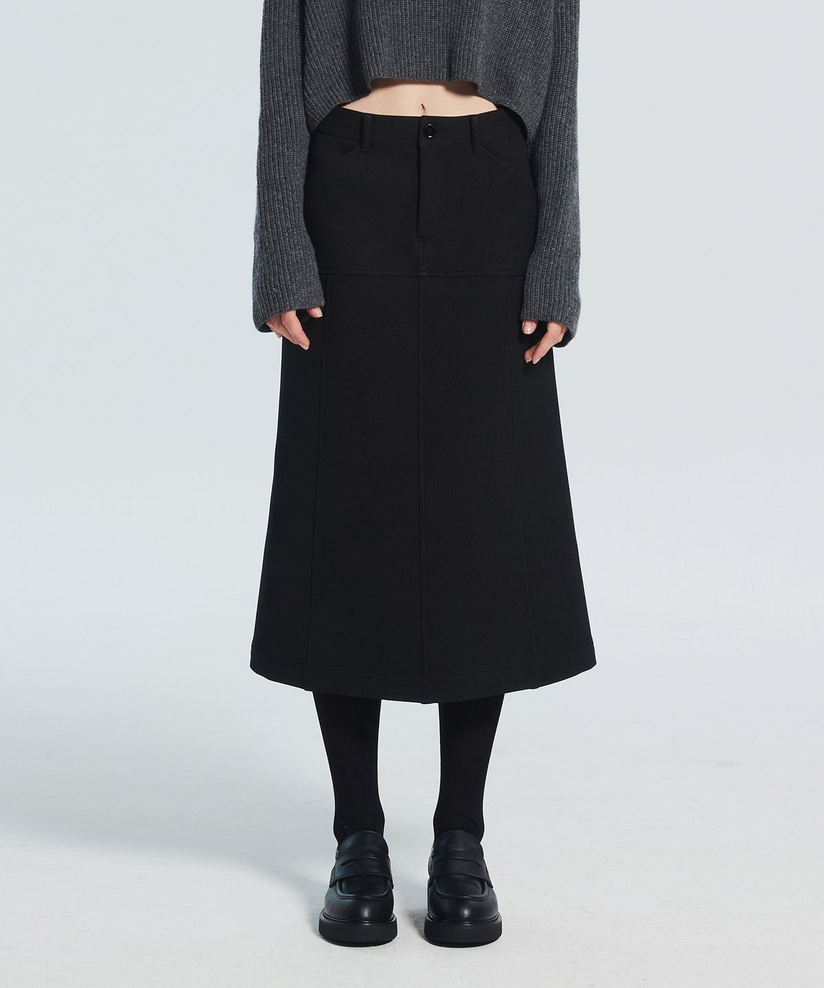 라클레르(RACLEUR) 패널 레이어 롱 스커트[BLACK]