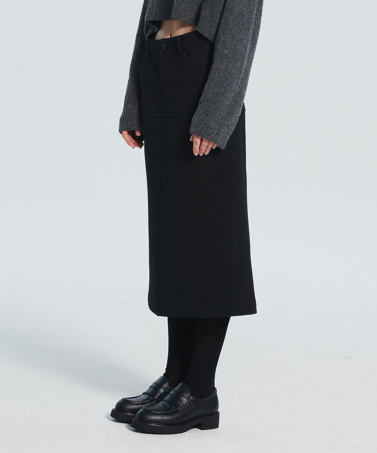 라클레르(RACLEUR) 패널 레이어 롱 스커트[BLACK]