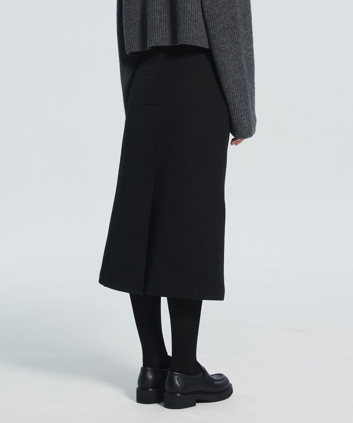 라클레르(RACLEUR) 패널 레이어 롱 스커트[BLACK]