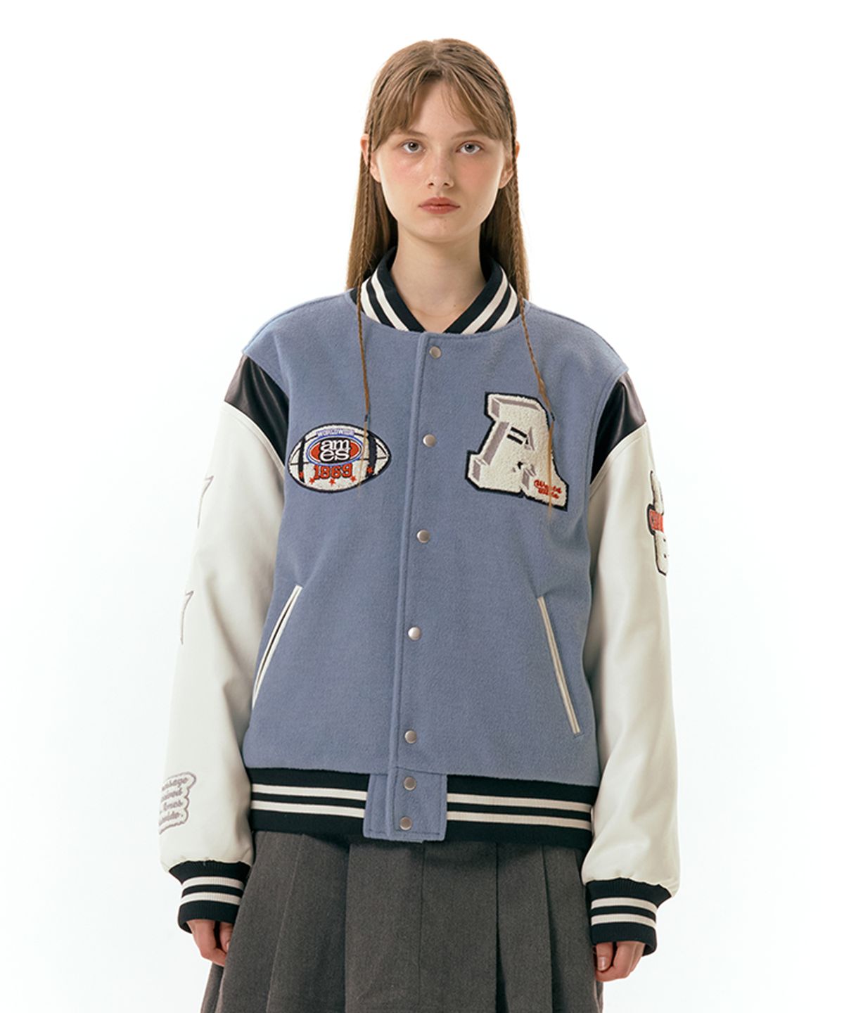 아메스 월드와이드(AMES-WORLDWIDE) FOOTBALL VARSITY JACKET BLUE (AM2DFUJ241A)
