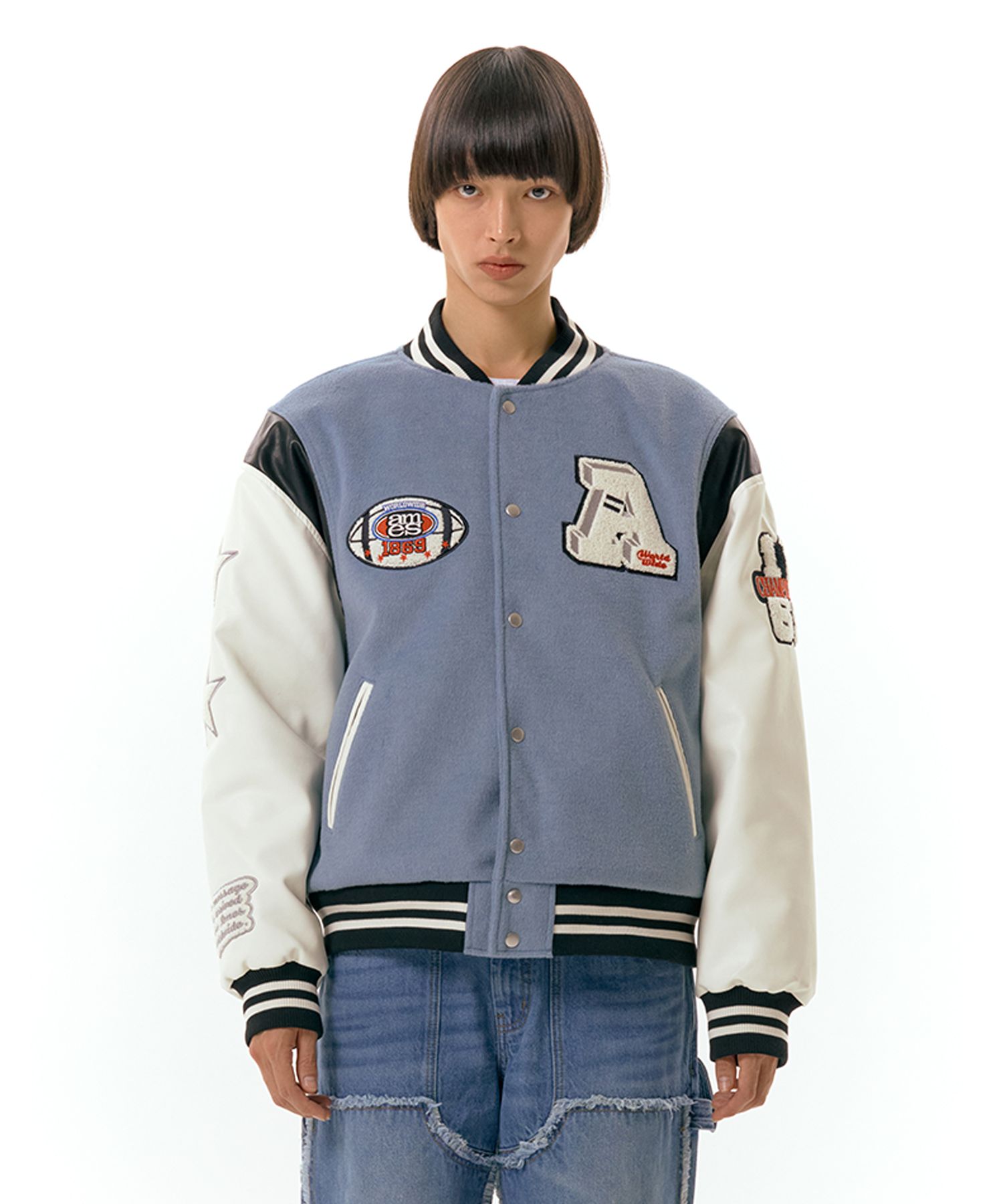 MUSINSA | AMES-WORLDWIDE FOOTBALL VARSITY JACKET BLUE