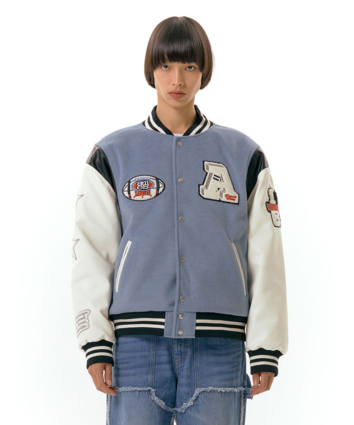 아메스 월드와이드(AMES-WORLDWIDE) FOOTBALL VARSITY JACKET BLUE (AM2DFUJ241A)