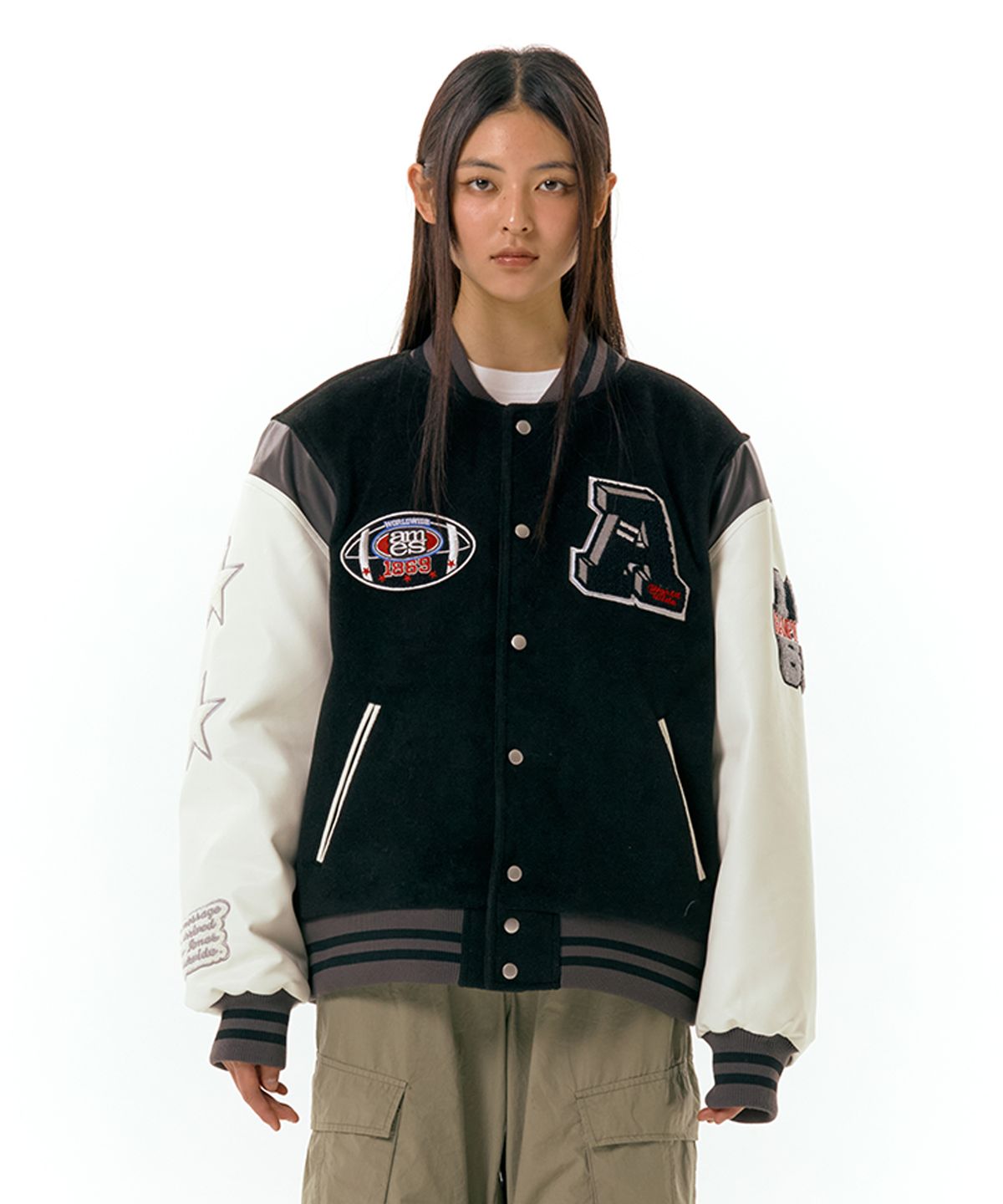 아메스 월드와이드(AMES-WORLDWIDE) FOOTBALL VARSITY JACKET BLACK (AM2DFUJ241A)