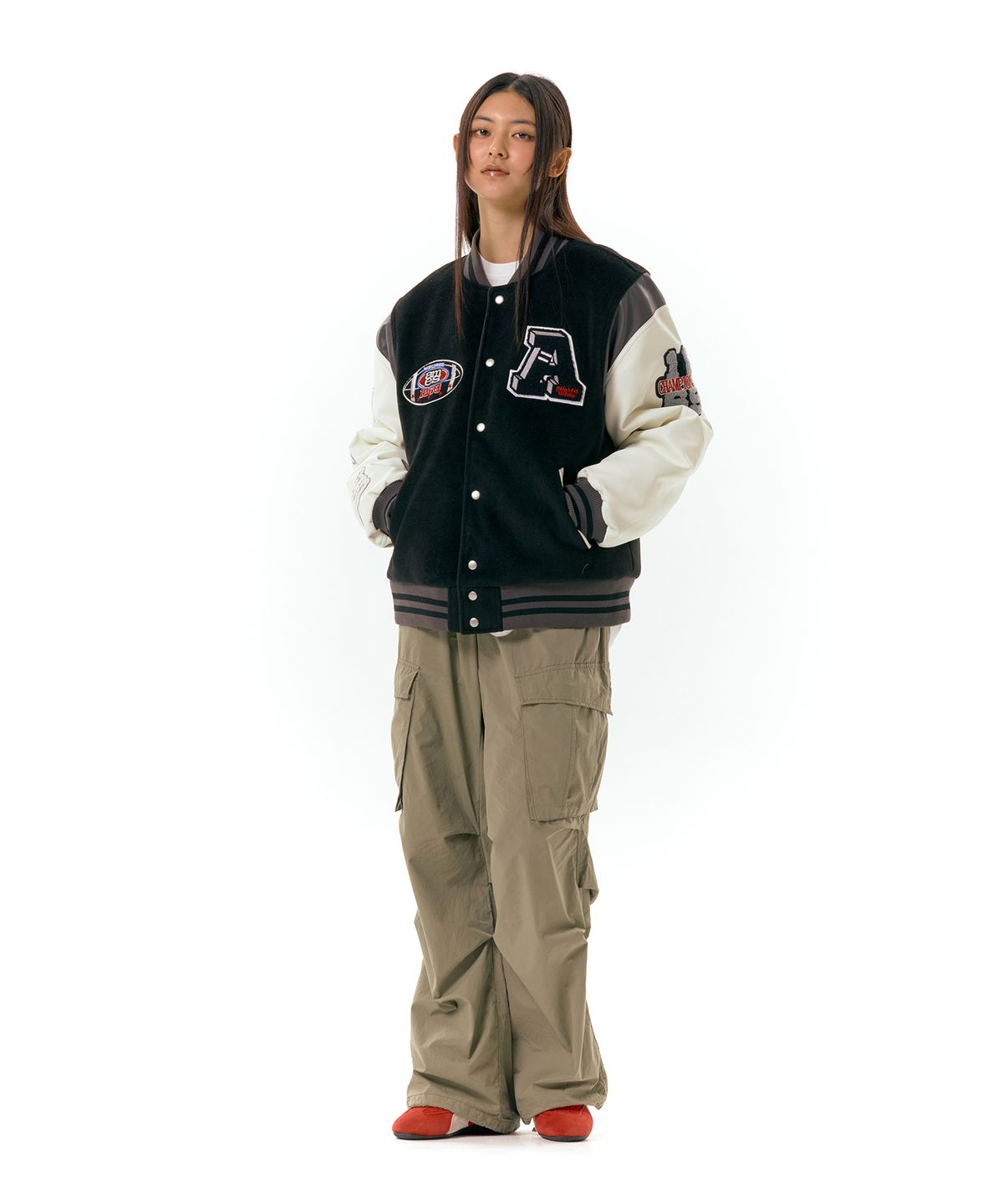 아메스 월드와이드(AMES-WORLDWIDE) FOOTBALL VARSITY JACKET BLACK (AM2DFUJ241A)