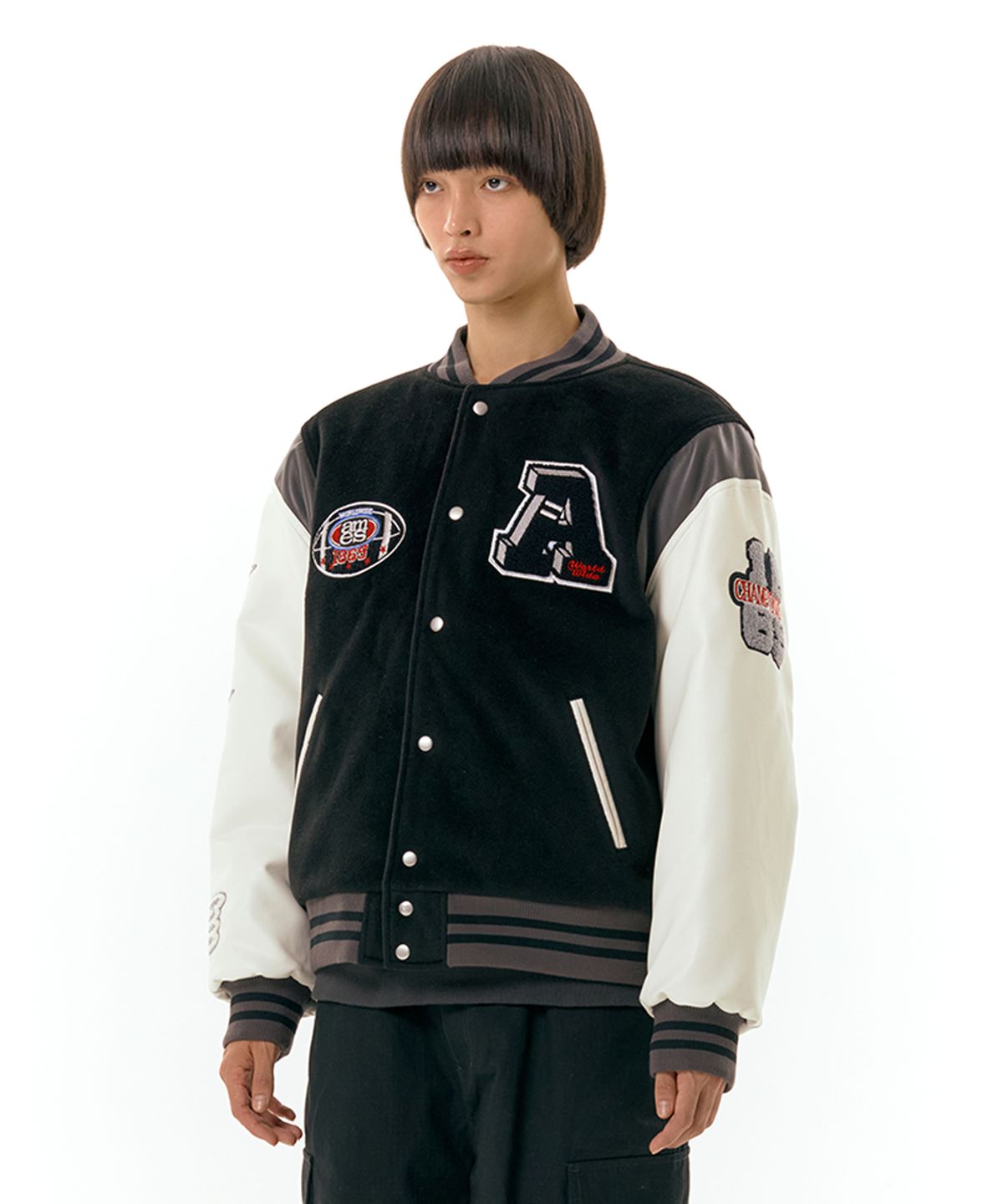 아메스 월드와이드(AMES-WORLDWIDE) FOOTBALL VARSITY JACKET BLACK (AM2DFUJ241A)