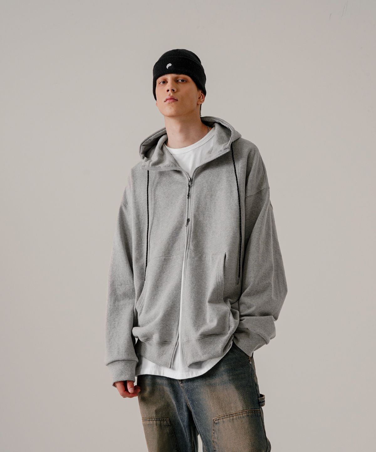 에즈카톤(EZKATON) 헤비루프 넥업 후드 집업 그레이 SHOT6743
