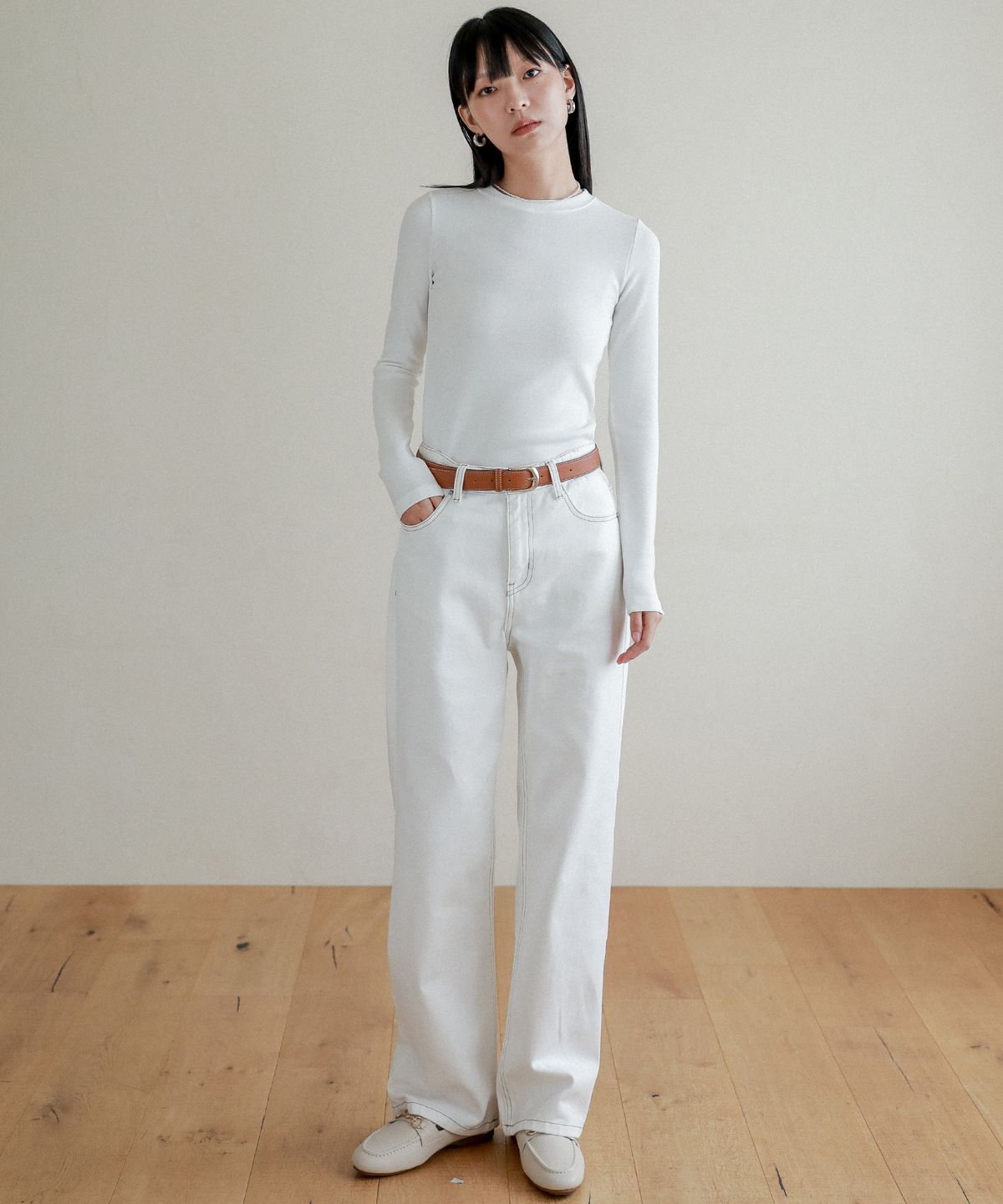 로시로우(LOSSYROW) Lossy  semi-wide denim pants_white
