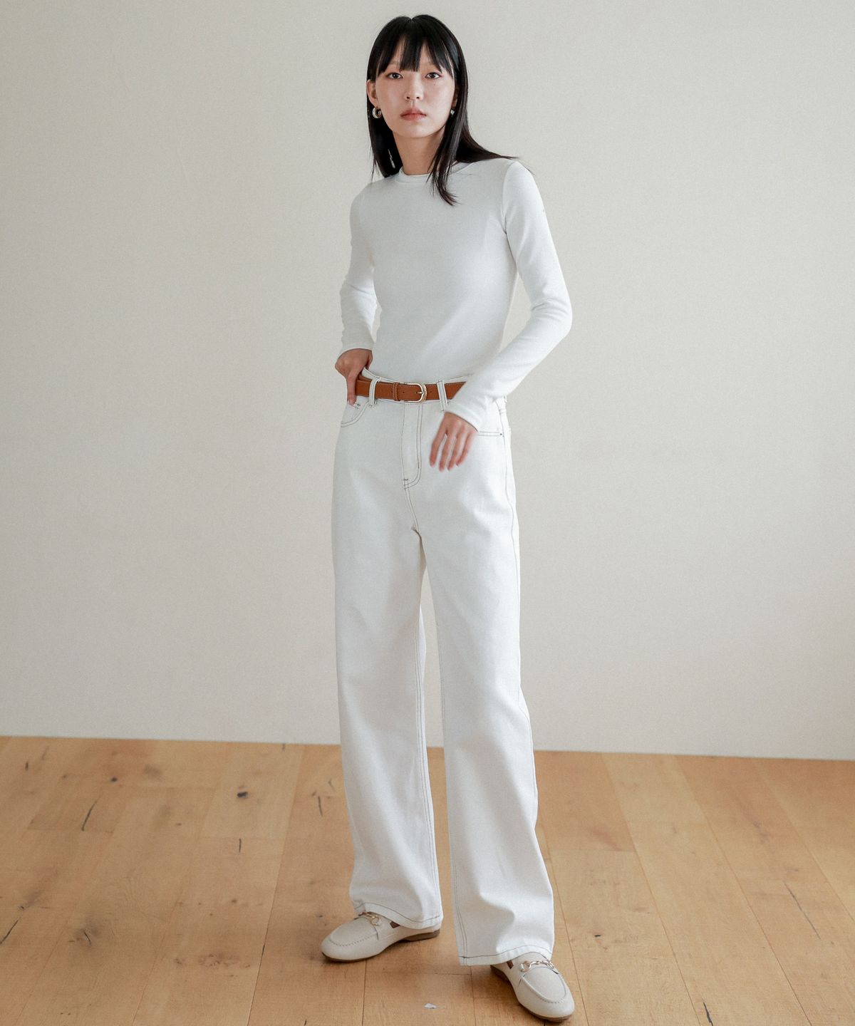 로시로우(LOSSYROW) Lossy  semi-wide denim pants_white