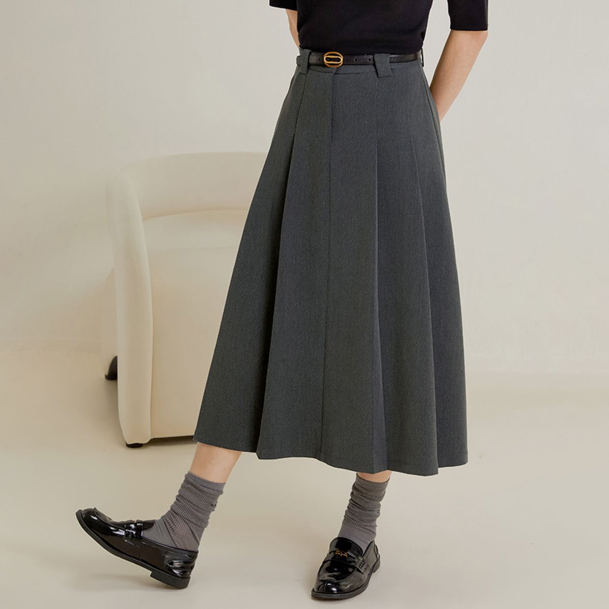 랭썬(LANGSON) LS_A-line pleated long skirt