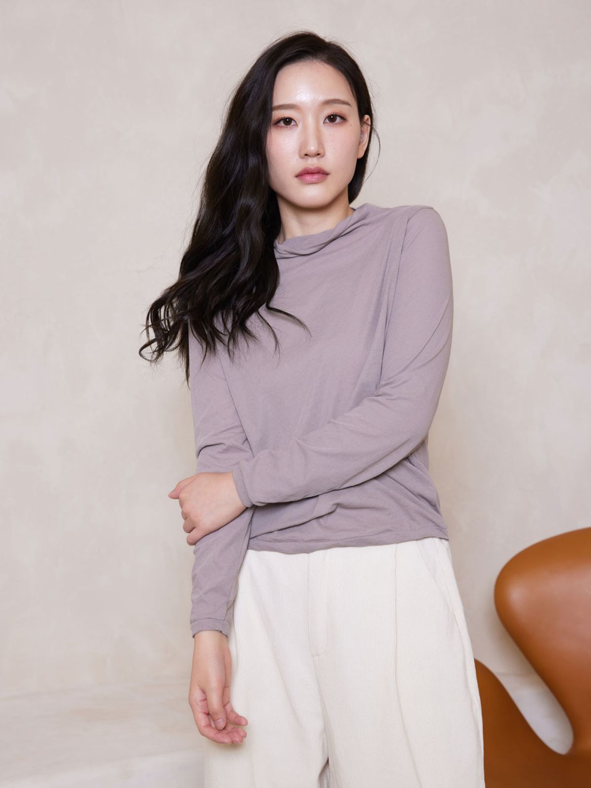 아이홀릭 캐시미어(AYIHOLIC CASHMERE) 40수 싱글 모크넥 긴팔 티셔츠 #2color