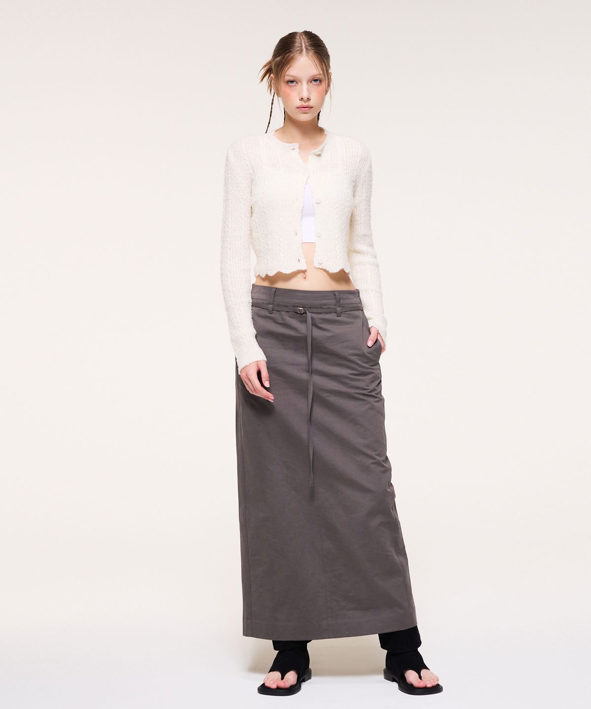 에트몽(ETMON) Belt Long Skirt, Charcoal