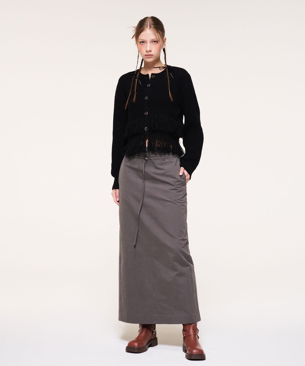 에트몽(ETMON) Belt Long Skirt, Charcoal