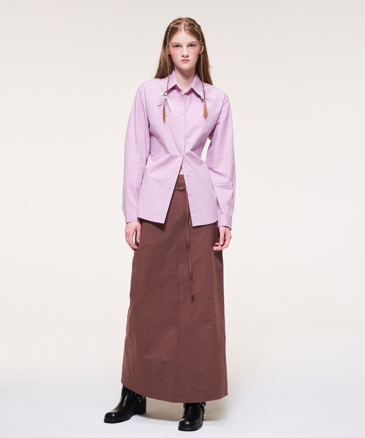 에트몽(ETMON) Belt Long Skirt, Brick Brown