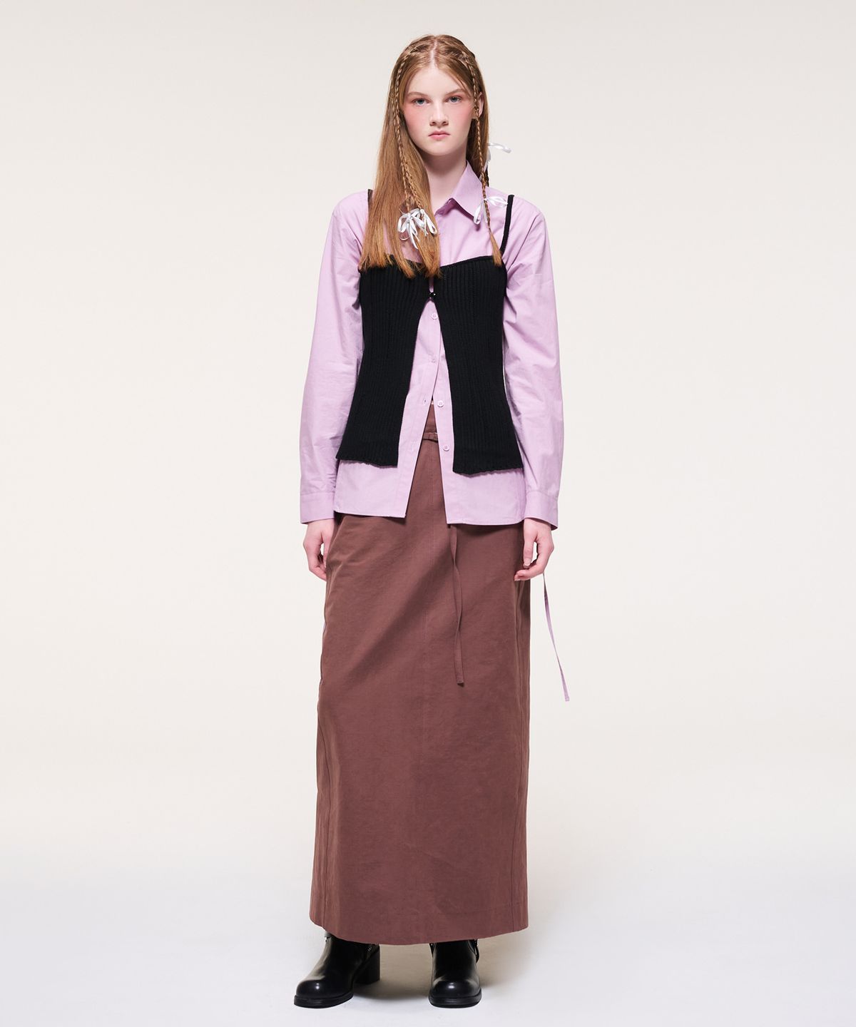 에트몽(ETMON) Belt Long Skirt, Brick Brown