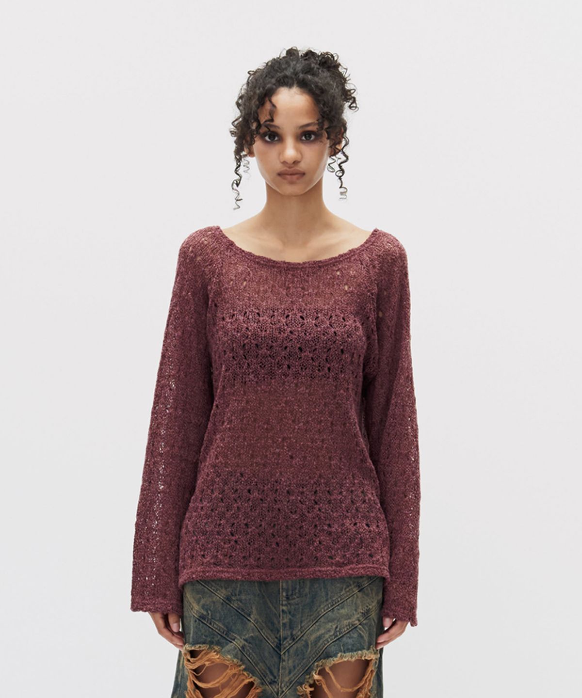 쎄쎄쎄(SETSETSET) NET KNIT TOP BURGUNDY
