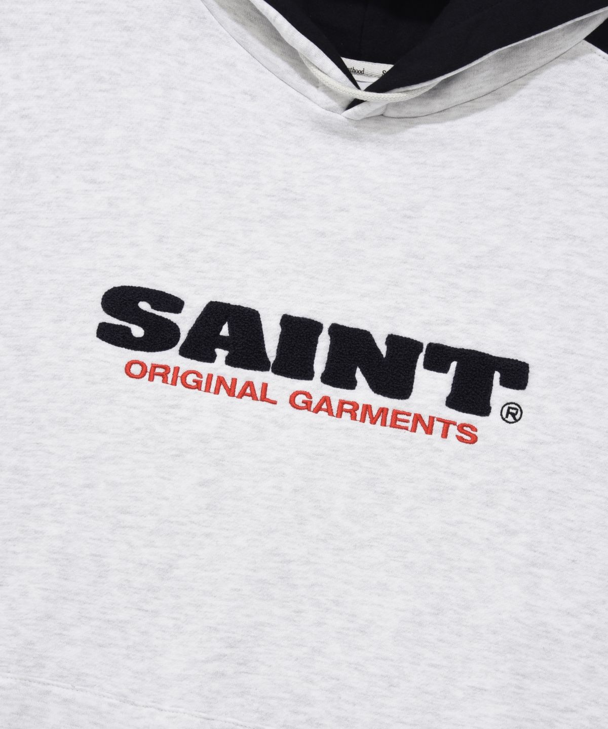 세인트페인(SAINTPAIN) SP 세인트 로고 블록 후드-애쉬 멜란지