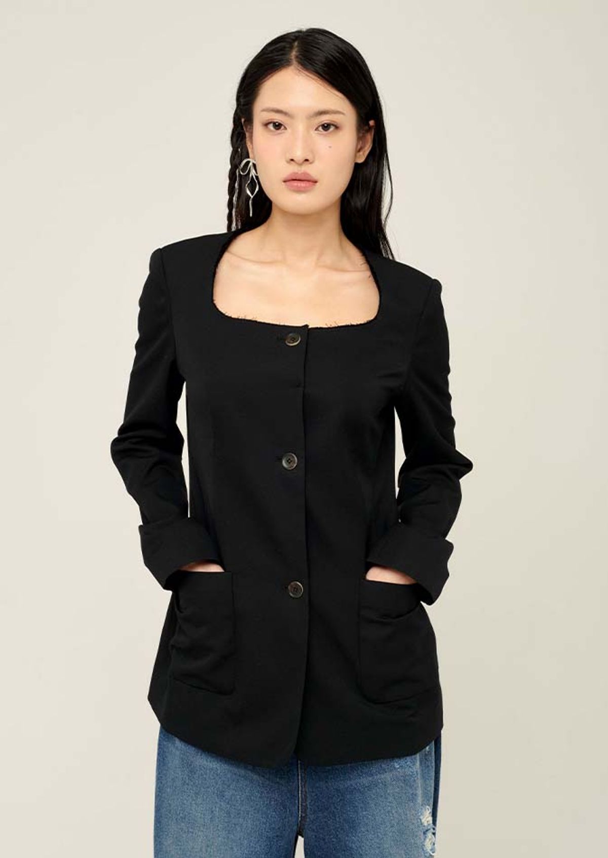 라츠유(LOTSYOU) GIGI Raw Edge Jacket Black