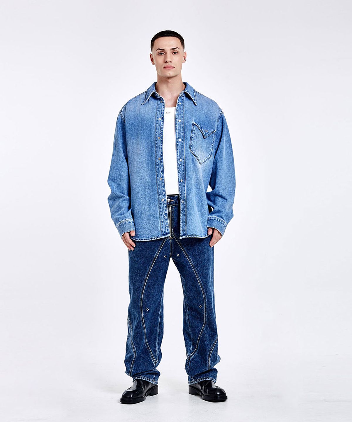 51퍼센트(51PERCENT) Triangle Denim shirt - Blue