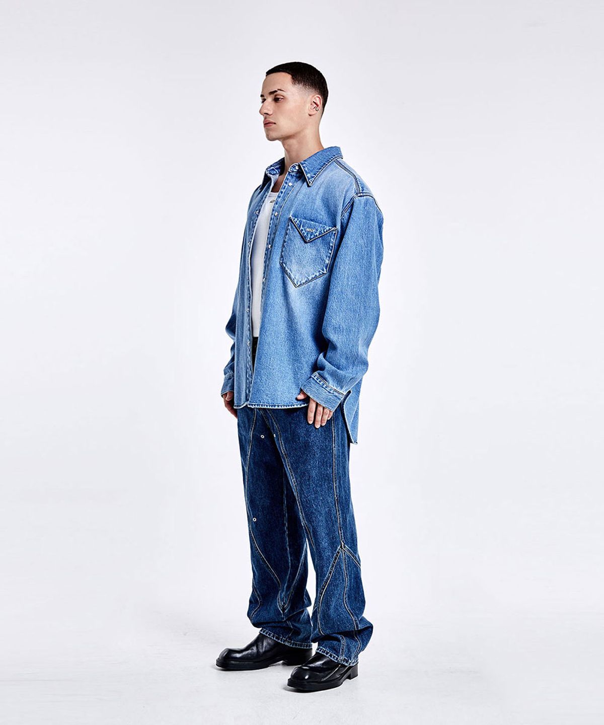 51퍼센트(51PERCENT) Triangle Denim shirt - Blue