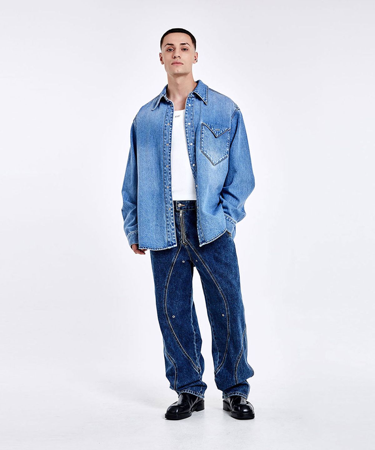 51퍼센트(51PERCENT) Triangle Denim shirt - Blue