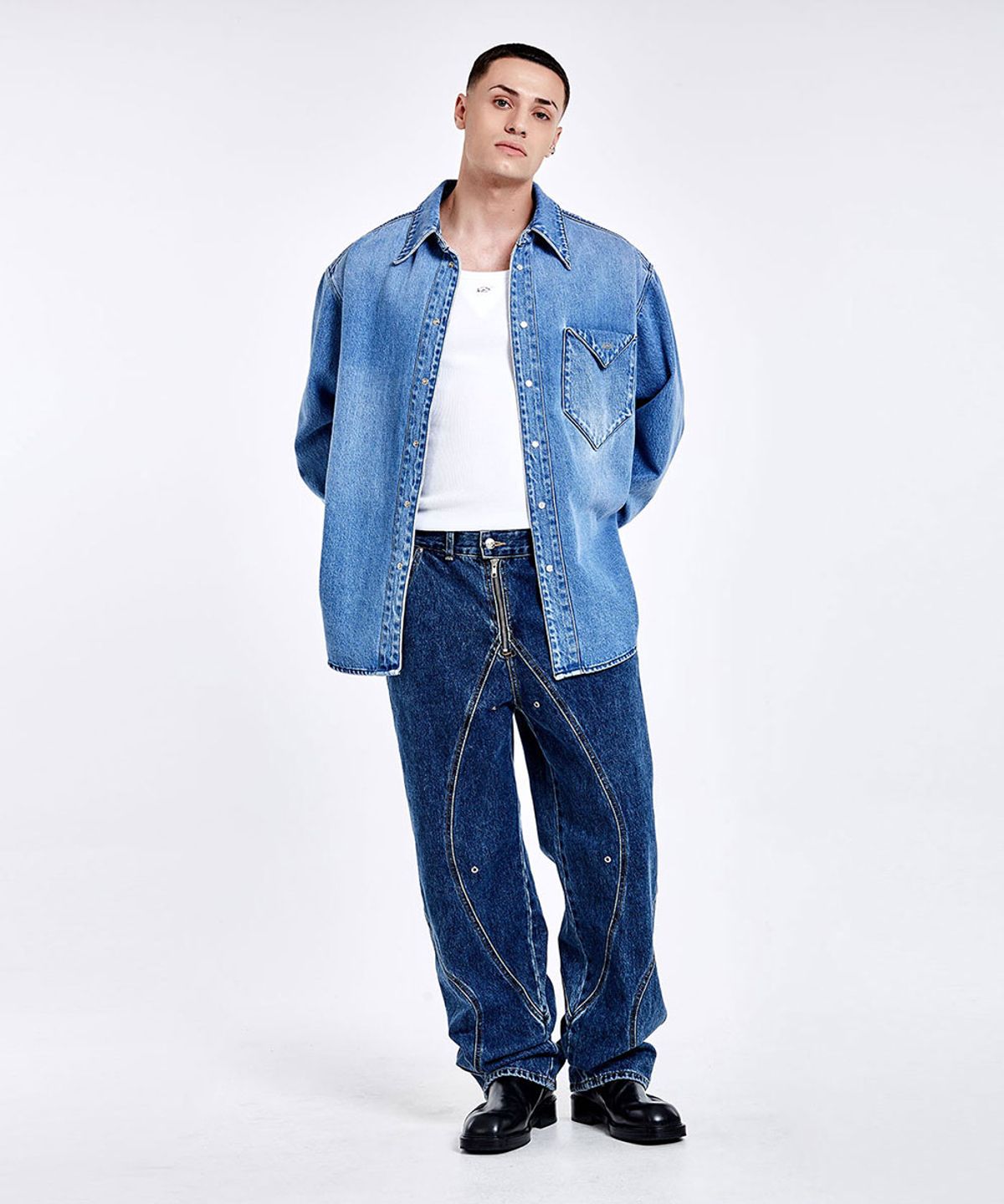 51퍼센트(51PERCENT) Triangle Denim shirt - Blue