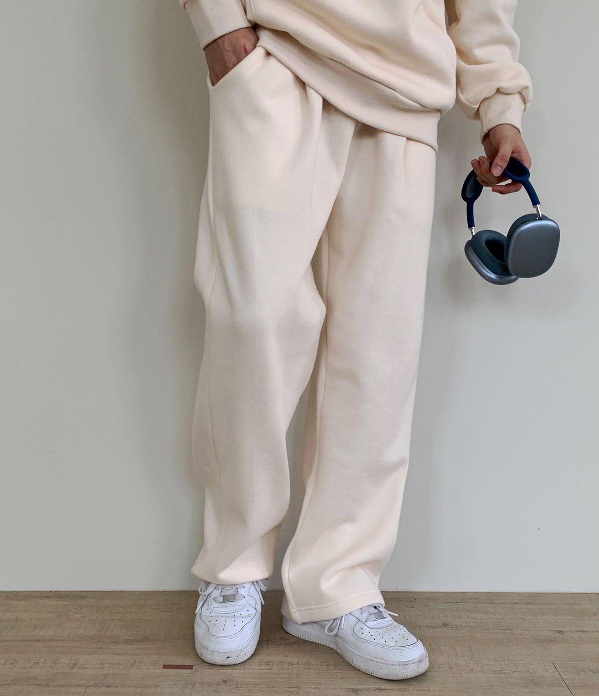 락트개러지(ROCKED GARAGE) [UNISEX] 핀턱 스웨트 무지 와이드 팬츠