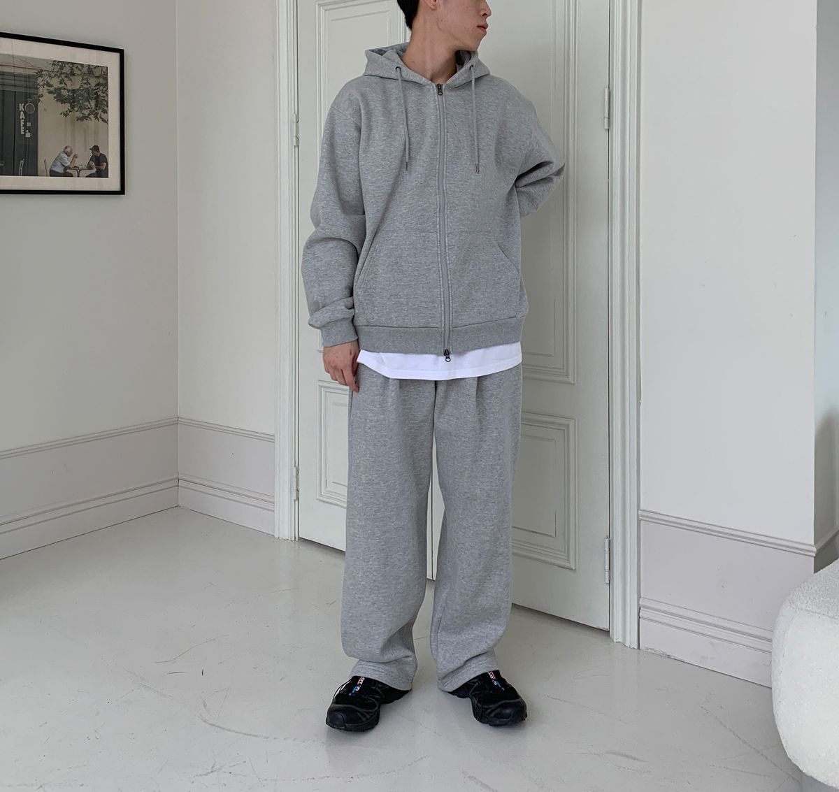 락트개러지(ROCKED GARAGE) [UNISEX] 핀턱 스웨트 무지 와이드 팬츠