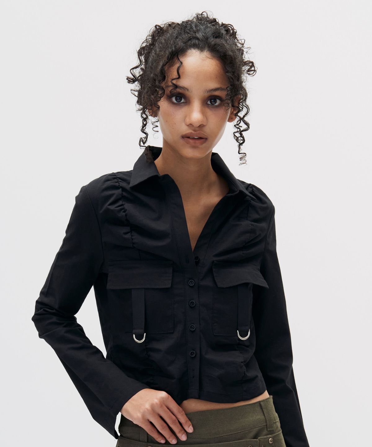 쎄쎄쎄(SETSETSET) SHIRRING CARGO SHIRT BLACK