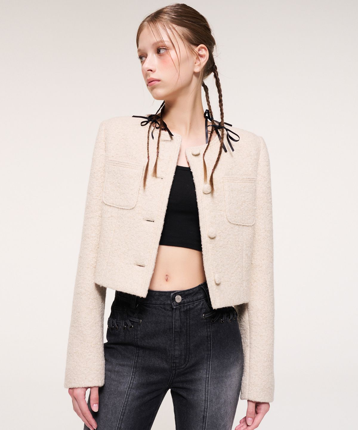 에트몽(ETMON) Stitch Point Wool Jacket, Beige
