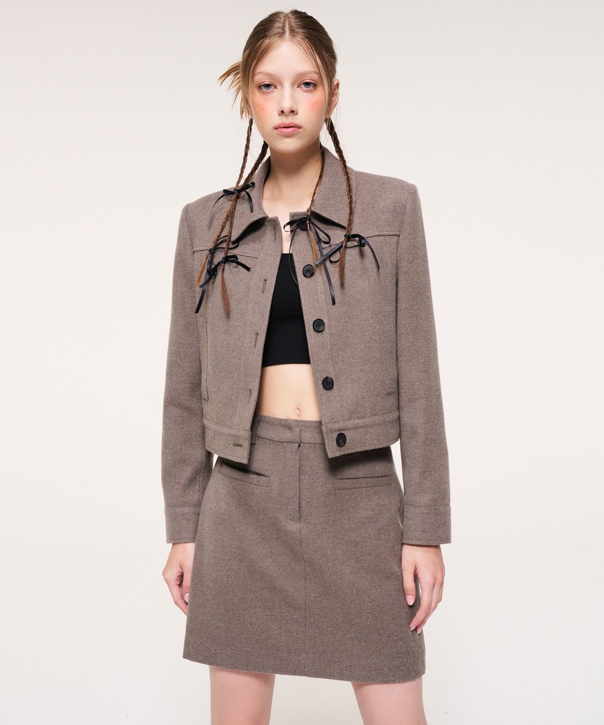 에트몽(ETMON) Lip Pocket Mini Skirt, Ash Brown