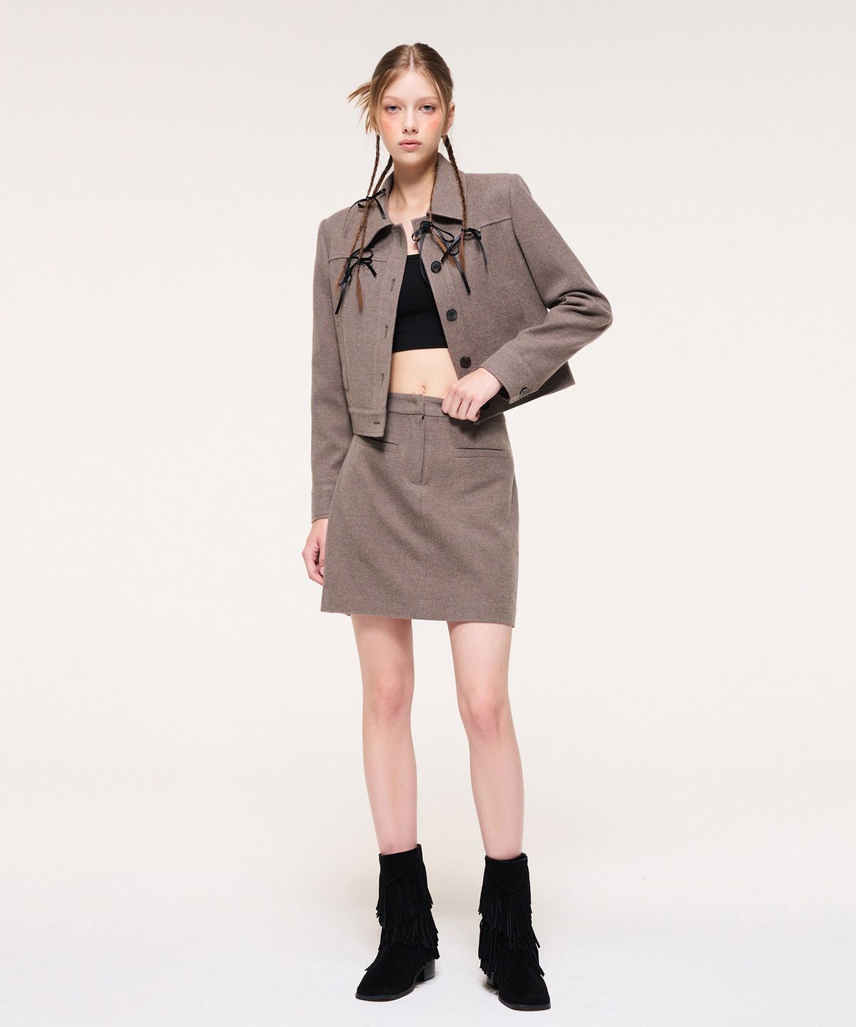 에트몽(ETMON) Lip Pocket Mini Skirt, Ash Brown