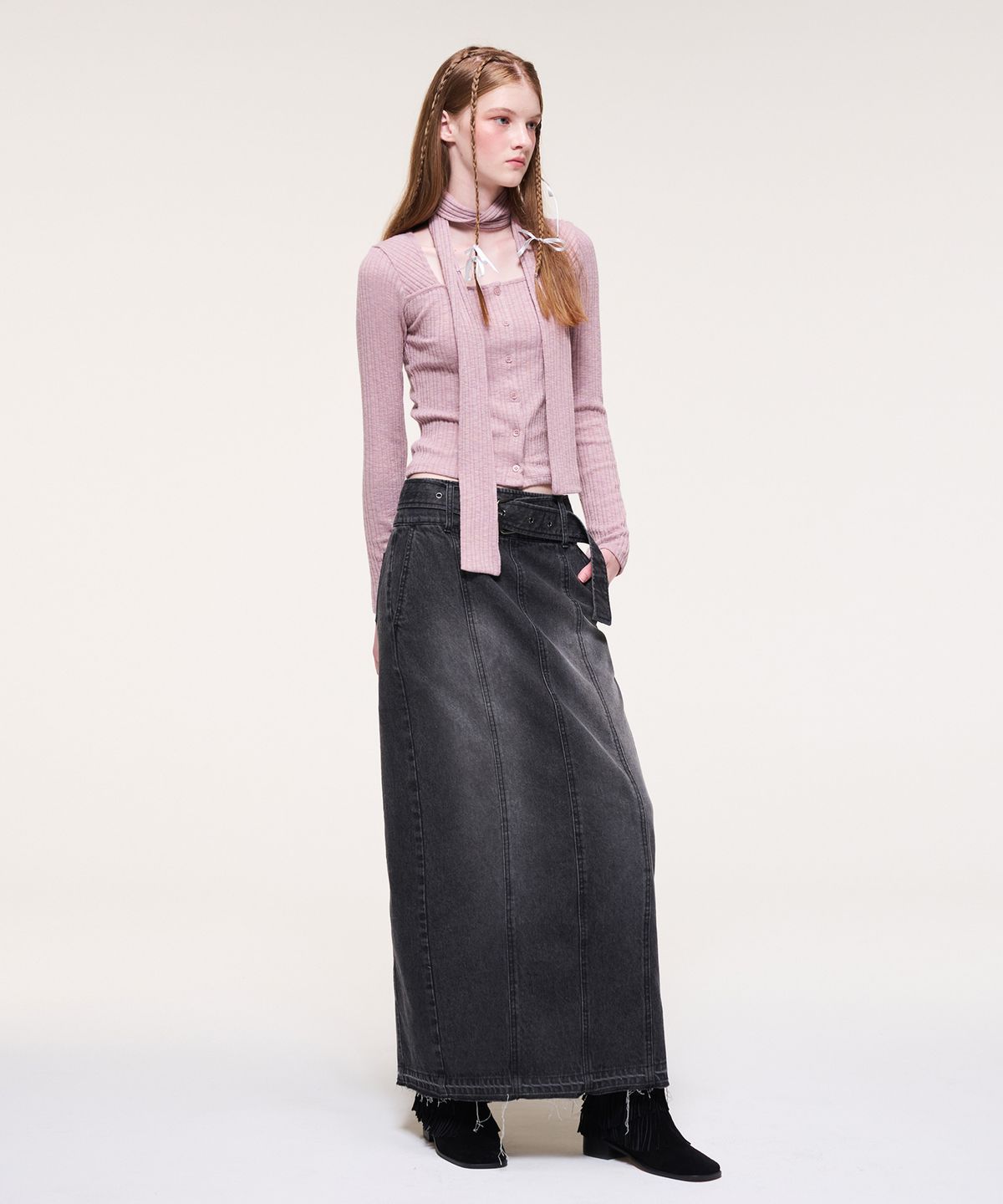 에트몽(ETMON) Scarf Button T-Shirt Pink