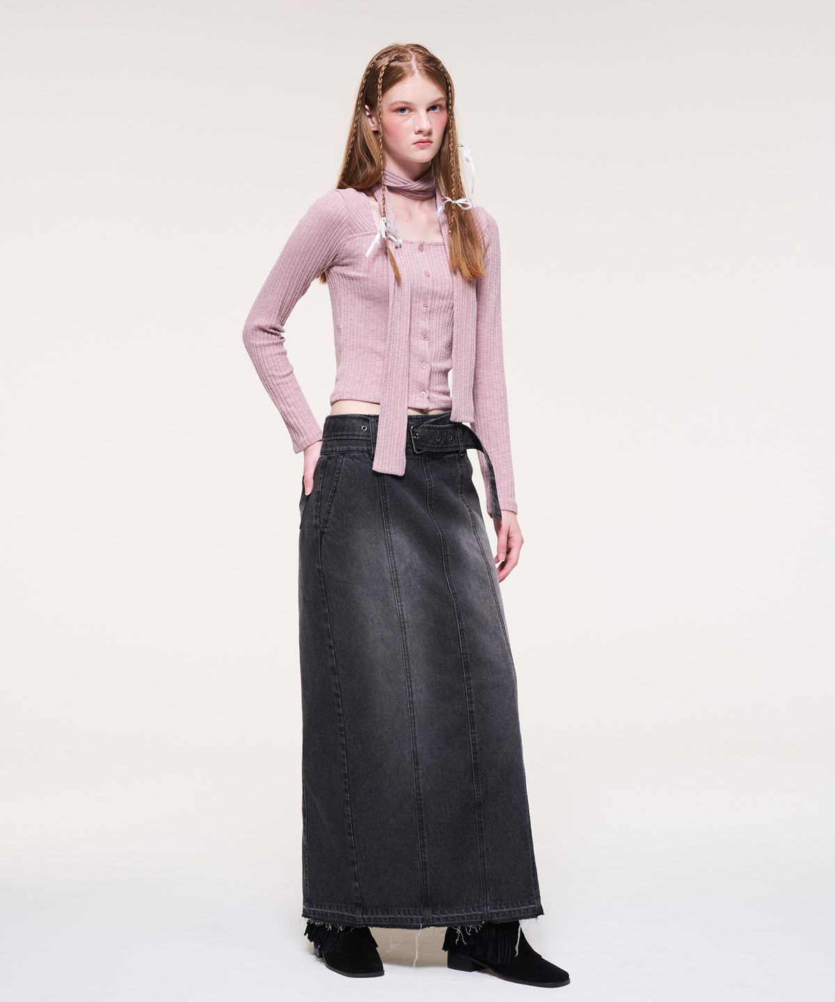에트몽(ETMON) Scarf Button T-Shirt Pink