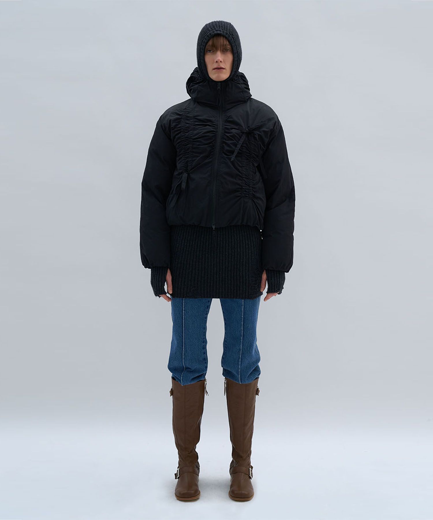 MUSINSA | PARTIMENTO WOMEN Reversible shirring hooded puffer