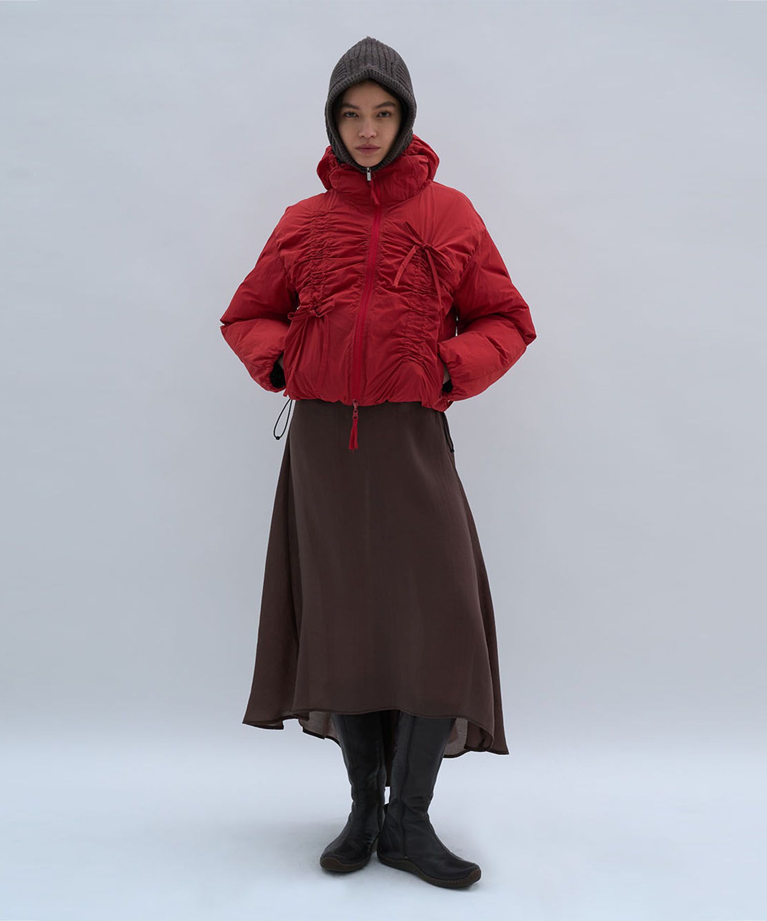 MUSINSA | PARTIMENTO WOMEN Reversible shirring hooded puffer