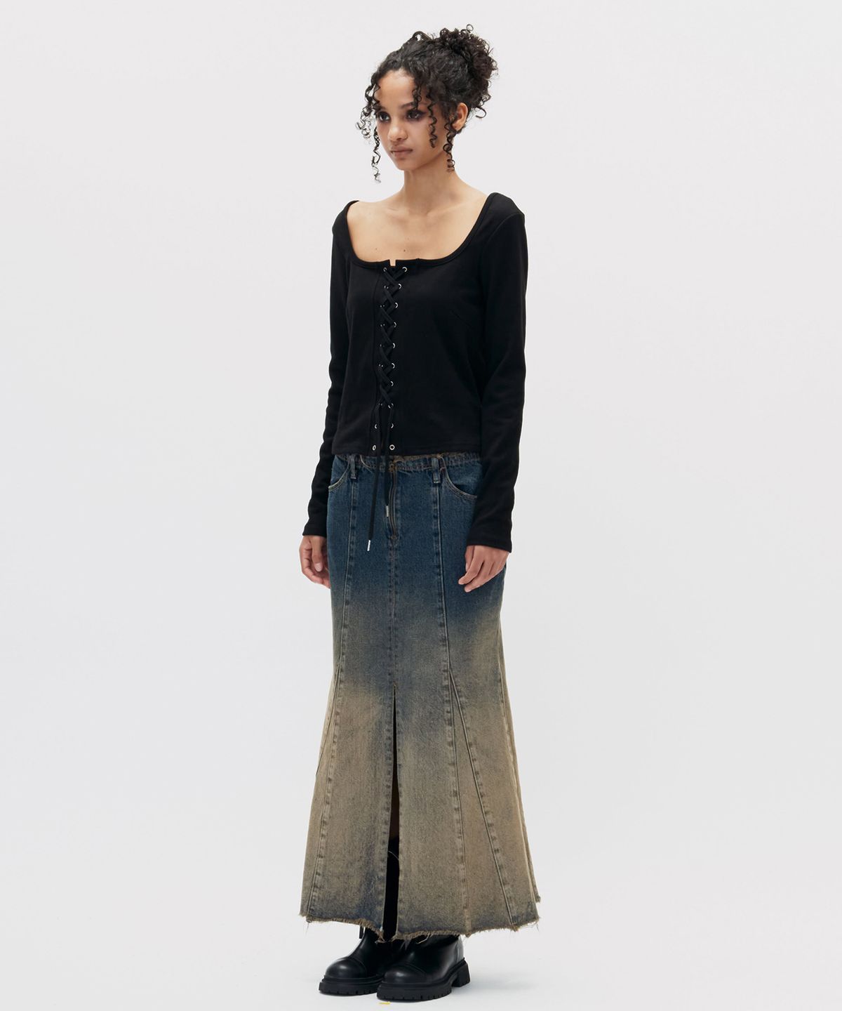 쎄쎄쎄(SETSETSET) GRADATION MERMAID FIT DENIM SKIRT BLUE