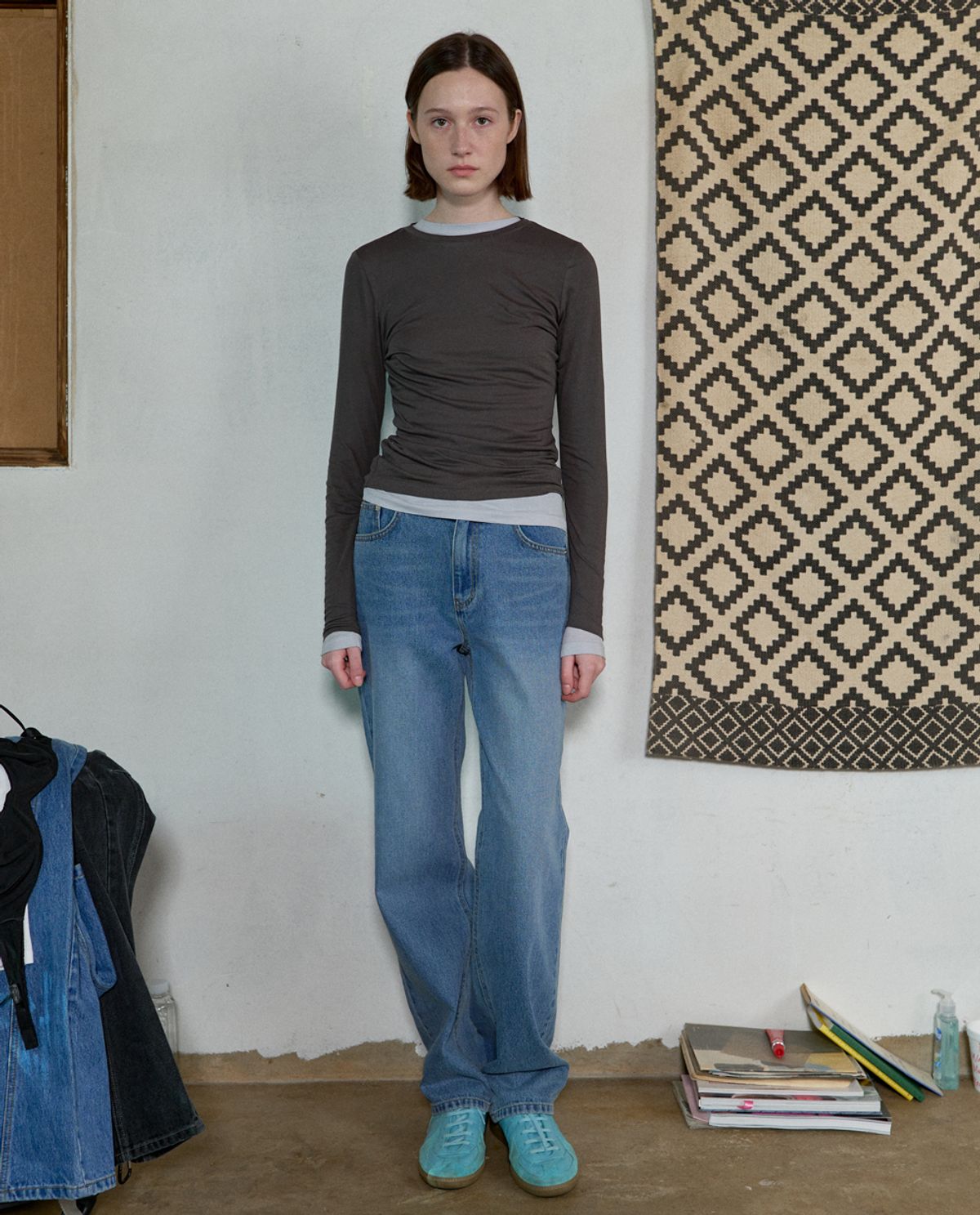 아옵트(AOPT) LAYERED LONG SLEEVE T-SHIRT - CHARCOAL