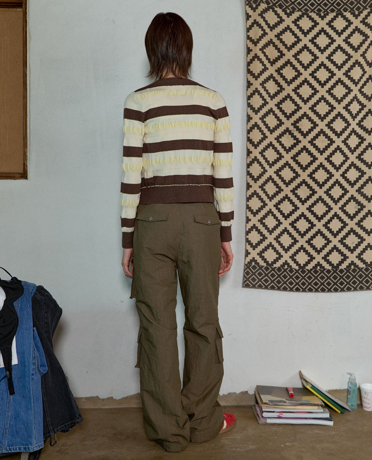 아옵트(AOPT) STRIPE KNIT BRA TOP - BROWN/LEMON
