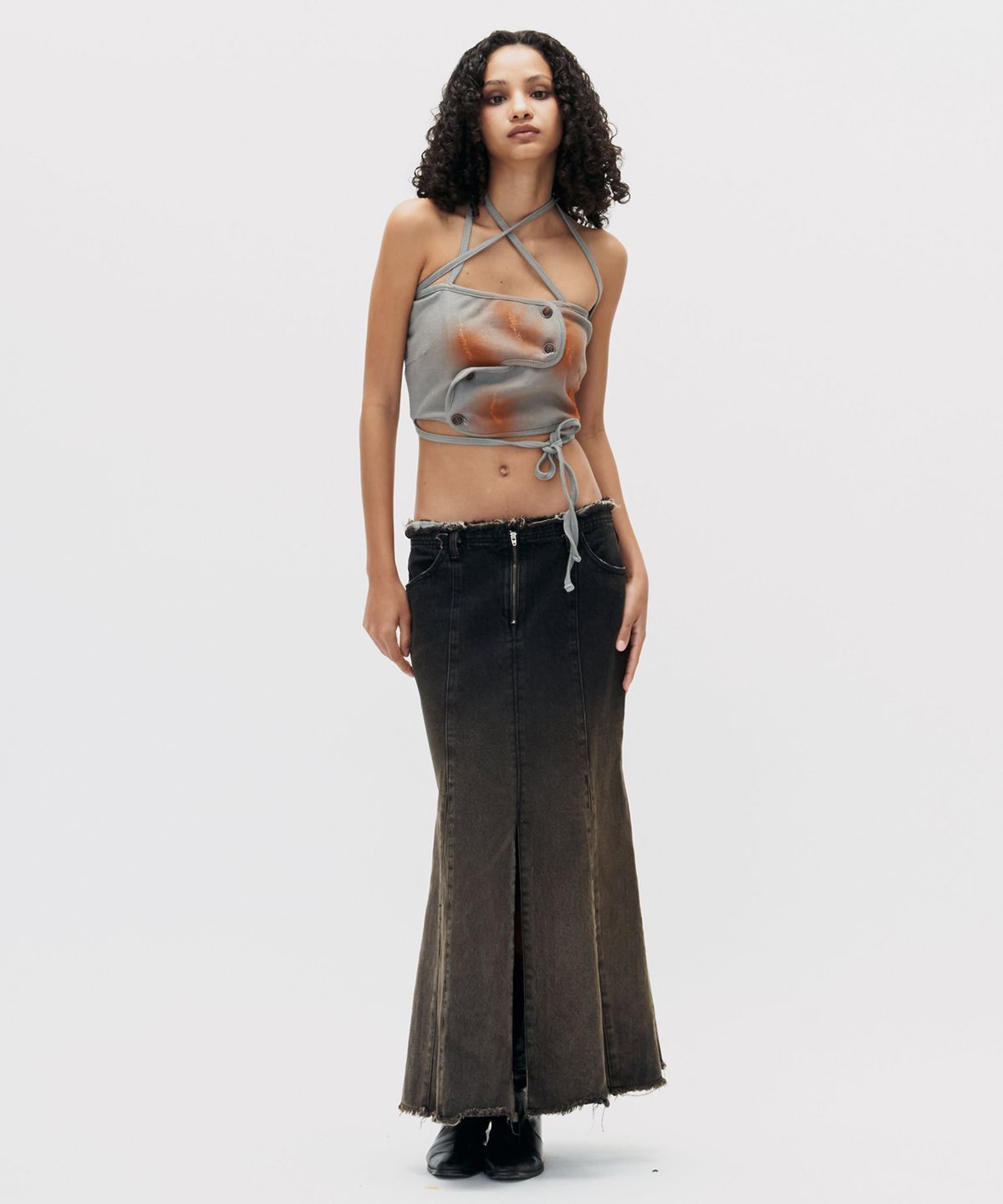 쎄쎄쎄(SETSETSET) GRADATION MERMAID FIT DENIM SKIRT BLACK