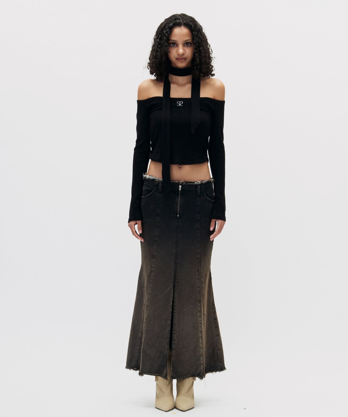 쎄쎄쎄(SETSETSET) GRADATION MERMAID FIT DENIM SKIRT BLACK