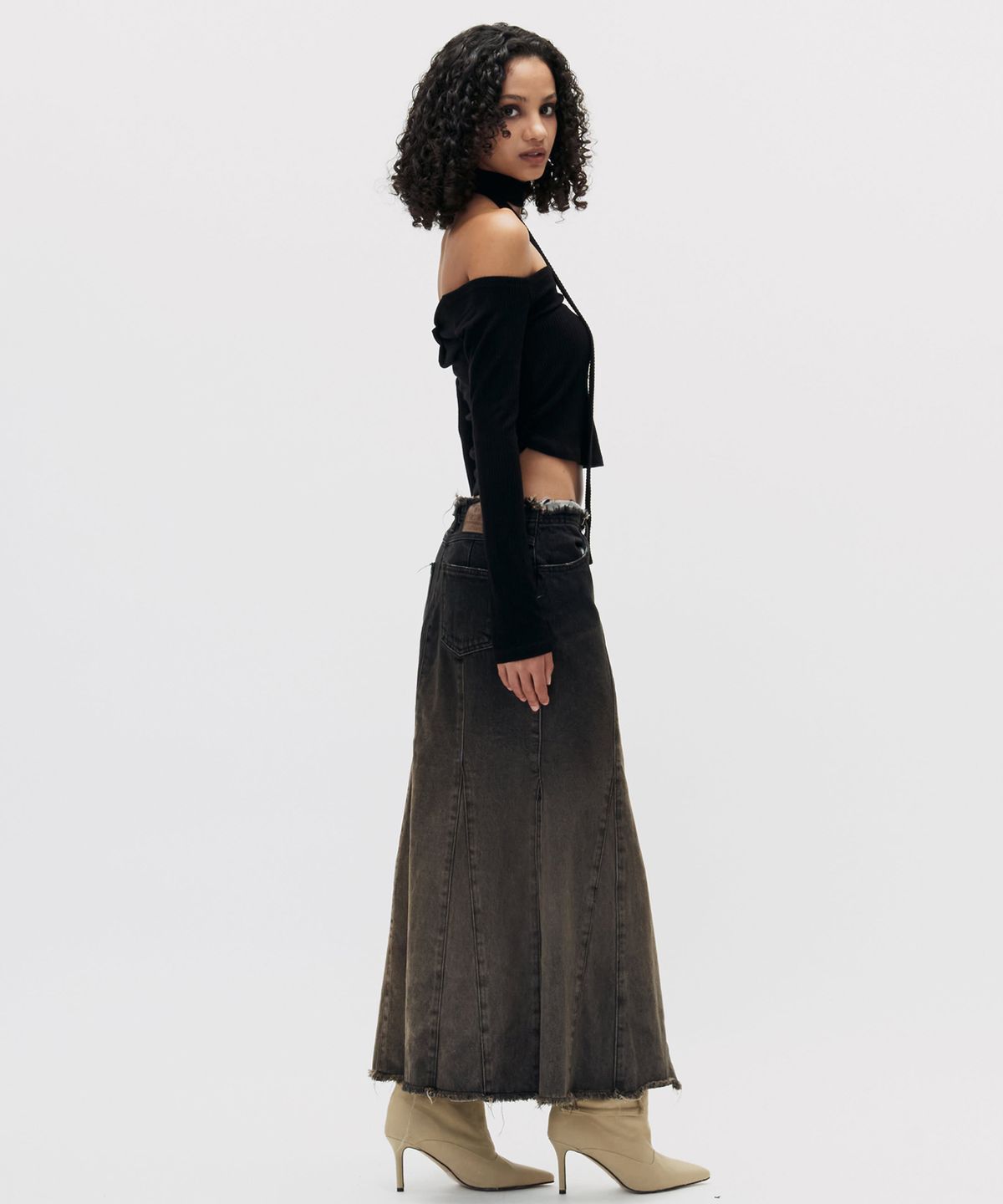 쎄쎄쎄(SETSETSET) GRADATION MERMAID FIT DENIM SKIRT BLACK