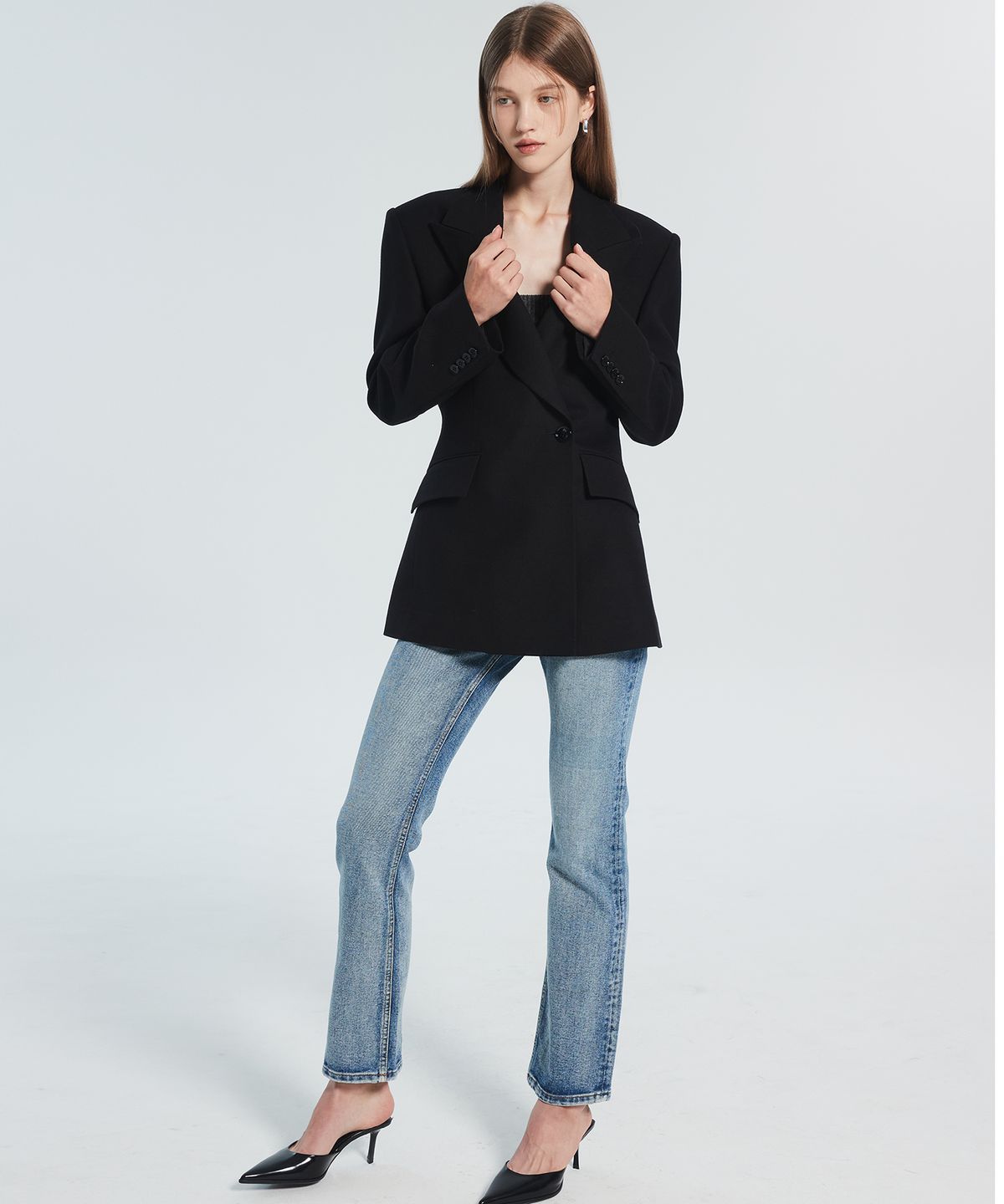 라클레르(RACLEUR) 울 블렌디드 더블 브레스티드 자켓 [BLACK]