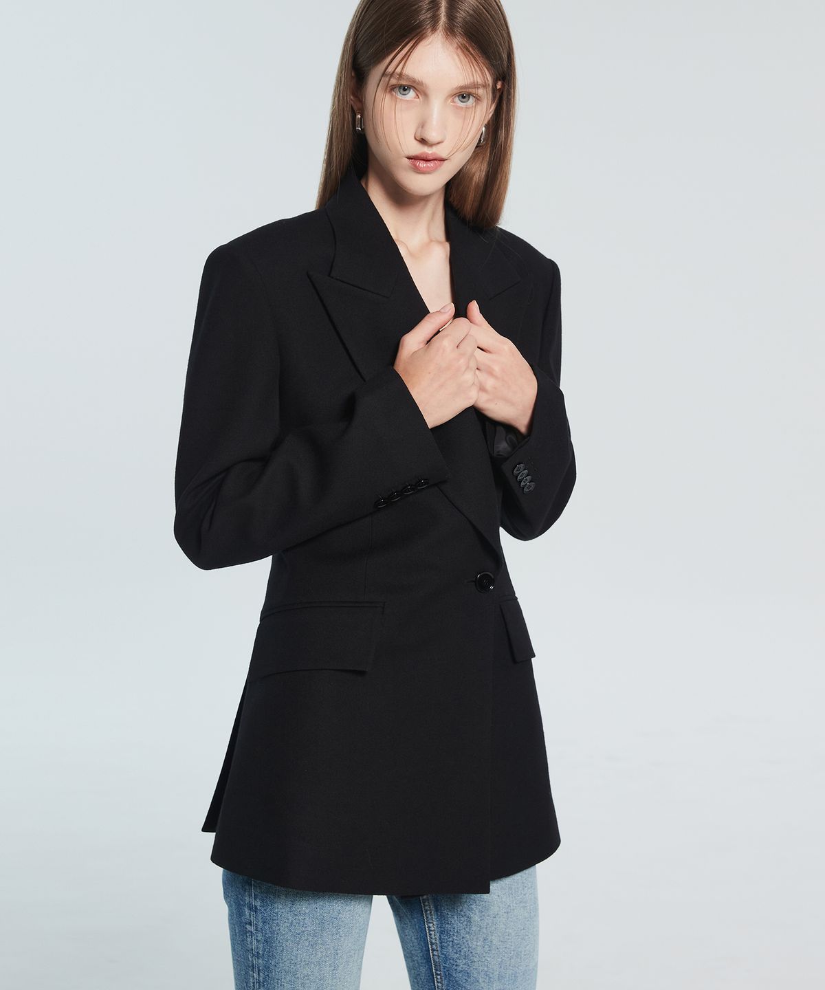 라클레르(RACLEUR) 울 블렌디드 더블 브레스티드 자켓 [BLACK]
