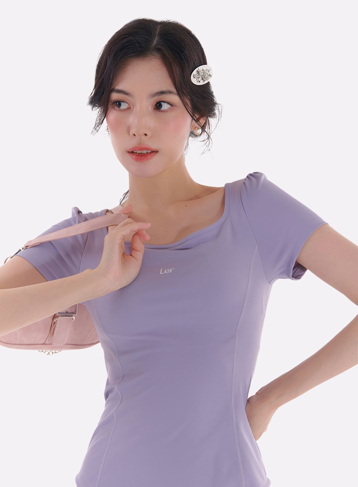 레르(LER) 숏 슬리브 스퀘어넥 탑 바이올렛 L23TS01VT
