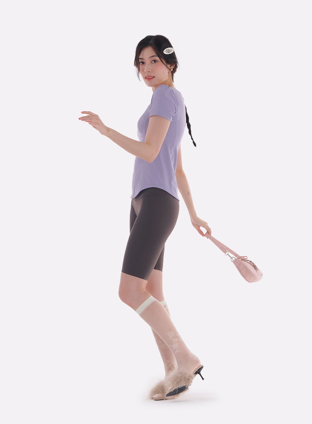 레르(LER) 숏 슬리브 스퀘어넥 탑 바이올렛 L23TS01VT