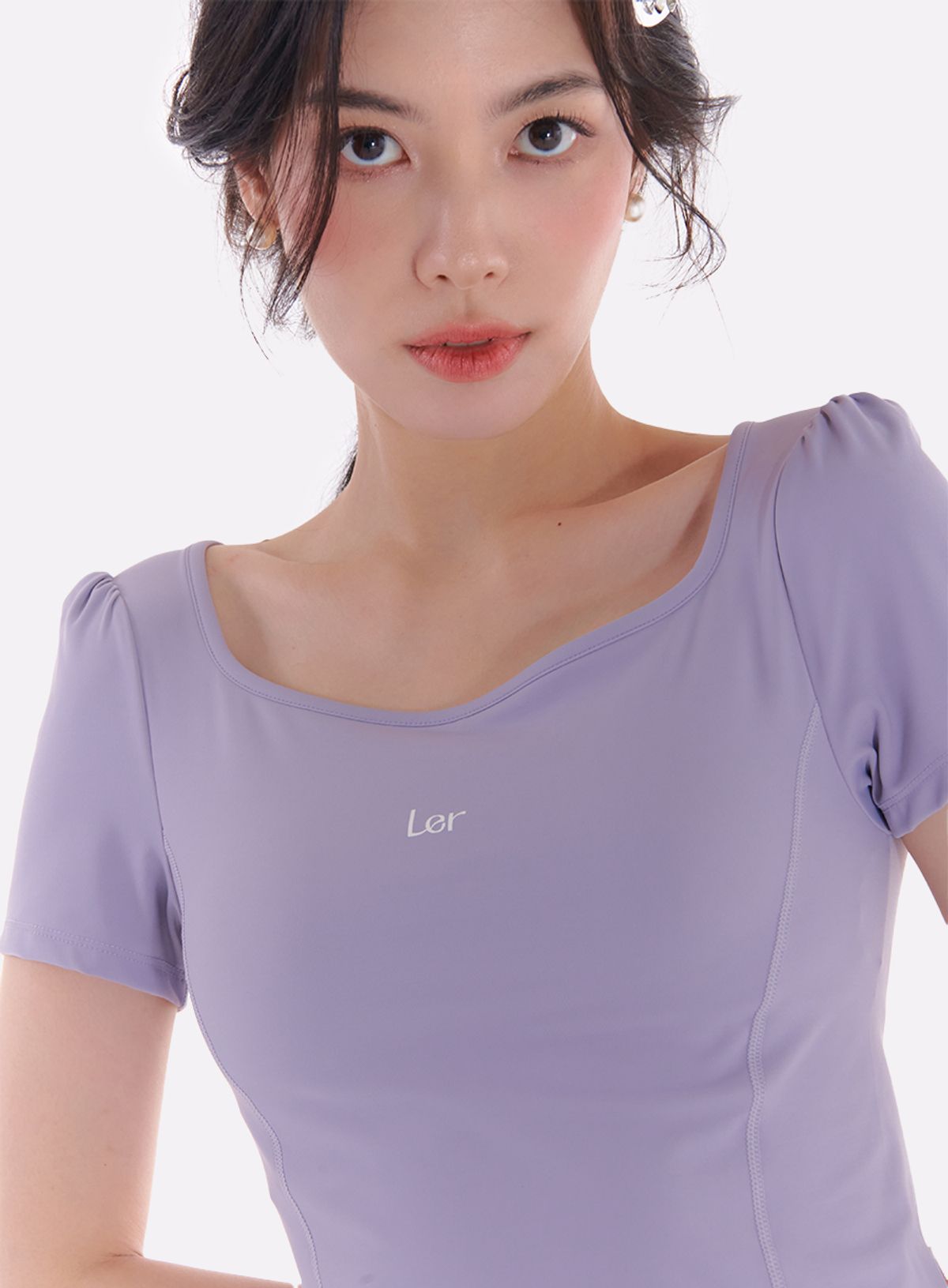 레르(LER) 숏 슬리브 스퀘어넥 탑 바이올렛 L23TS01VT
